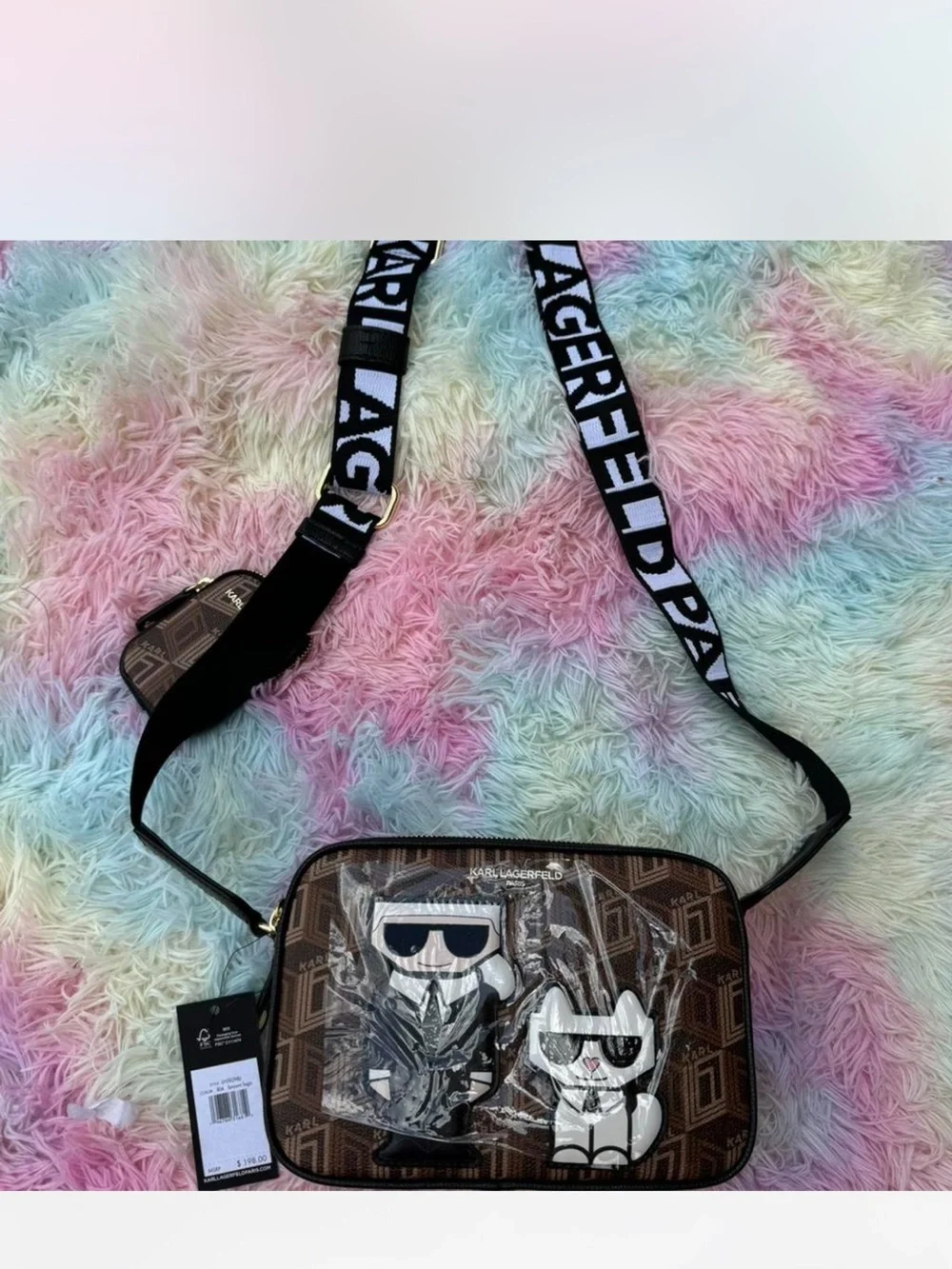 Karl Lagerfeld Brown Logo Camera Bag with Karl & Choupette Patch